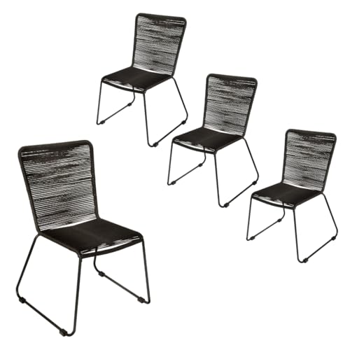 Loreno 4er Set Outdoor Seilstuhl ISRA – Stapelbare Gartenstühle mit Grauer Seilbespannung aus Polyester & schwarzem Eisen-Gestell – Modernes Rope Chair Design für Garten, Balkon & Terrasse, Schwarz von SAM