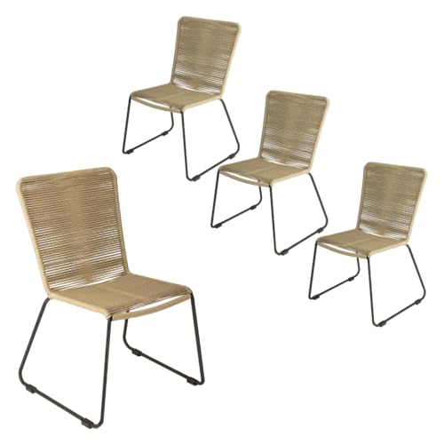 SAM 4er Set Outdoor-Seilstuhl ISRA | Seilbespannung aus Polyester | Farbe Taupe | schwarzes Eisen-Gestell | Gartenstuhl/Rope Chair im modernen Design | für Balkon & Terrasse und Garten von SAM