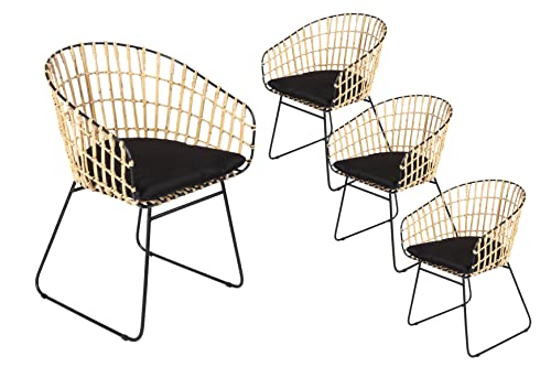 SAM 4er Set Rattanstuhl Lima, Farbe Natur, inklusive Sitzkissen, Korbstuhl mit Metallrahmen, Geflechtstuhl/Eisenstuhl im Retro-Design, Esszimmerstuhl mit Armlehnen SAM 4er Set Rattanstuhl Lima, Farbe Natur, inklusive Sitzkissen, Korbstuhl mit Metallrahmen, Geflechtstuhl/Eisenstuhl im Retro-Design, Esszimmerstuhl mit Armlehnen von SAM