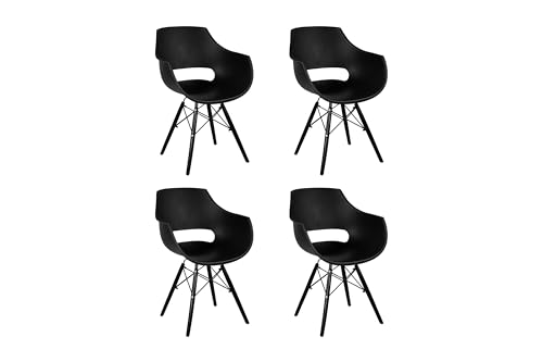 SAM 4er Set Schalenstuhl Lea, Schwarz, ergonomisch geformte Sitzschale aus Kunststoff, bequemer Esszimmerstuhl im Retro-Design, Holzgestell schwarz SAM 4er Set Schalenstuhl Lea, Schwarz, ergonomisch geformte Sitzschale aus Kunststoff, bequemer Esszimmerstuhl im Retro-Design, Holzgestell schwarz von SAM
