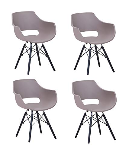 SAM 4er Set Schalenstuhl Lea, Taupe, ergonomisch geformte Sitzschale aus Kunststoff, bequemer Esszimmerstuhl im Retro-Design, schwarzes Holzgestell von SAM