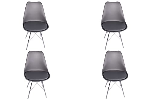 SAM 4er Set Schalenstuhl Lerche, Sitzschale grau, integriertes Kunstleder-Sitzkissen, Stuhl mit Gestell aus Chrom, Esszimmerstuhl im skandinavischen Stil SAM 4er Set Schalenstuhl Lerche, Sitzschale grau, integriertes Kunstleder-Sitzkissen, Stuhl mit Gestell aus Chrom, Esszimmerstuhl im skandinavischen Stil von SAM