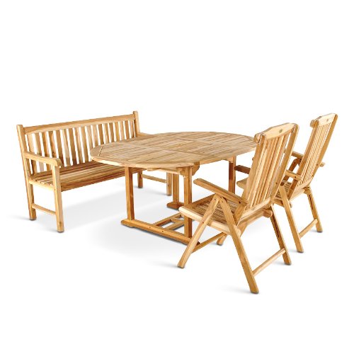 SAM 4tlg. Gartengruppe Borneo, Teak-Holz Gartenmöbel, 1 x Ausziehtisch + 2 x Hochlehner Aruba + 1 x 3er Sitzbank Caracas von SAM