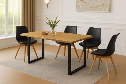 SAM 5 TLG. Essgruppe Josy | Esstisch mit 4 Stühlen | 140x80 cm mit Baumkante | Holz Wildeiche-Optik | 40 mm Platte | U-Gestell Schwarz | 4X Schalenstuhl Schwarz + Buche-Gestell SAM 5 TLG. Essgruppe Josy | Esstisch mit 4 Stühlen | 140x80 cm mit Baumkante | Holz Wildeiche-Optik | 40 mm Platte | U-Gestell Schwarz | 4X Schalenstuhl Schwarz + Buche-Gestell von SAM