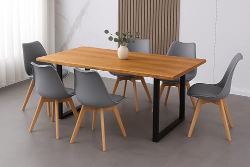 SAM 7 TLG. Essgruppe Josy | Esstisch mit 6 Stühlen | 160x85 cm mit Baumkante | Holz Wildeiche-Optik | 40 mm Platte | U-Gestell Schwarz | 6X Schalenstuhl Grau + Buche-Gestell SAM 7 TLG. Essgruppe Josy | Esstisch mit 6 Stühlen | 160x85 cm mit Baumkante | Holz Wildeiche-Optik | 40 mm Platte | U-Gestell Schwarz | 6X Schalenstuhl Grau + Buche-Gestell von SAM