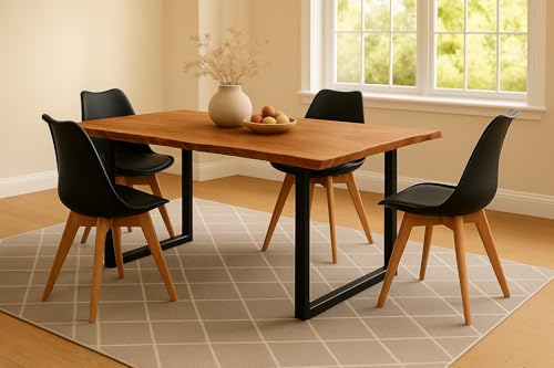 SAM 5-TLG. Essgruppe Quinn | Esstisch mit 4 Stühlen | 140x80 cm | Esstisch mit echter Baumkante | Akazienholz massiv + Naturfarben | U-Gestell Schwarz | 4X Schalenstuhl Schwarz SAM 5-TLG. Essgruppe Quinn | Esstisch mit 4 Stühlen | 140x80 cm | Esstisch mit echter Baumkante | Akazienholz massiv + Naturfarben | U-Gestell Schwarz | 4X Schalenstuhl Schwarz von SAM