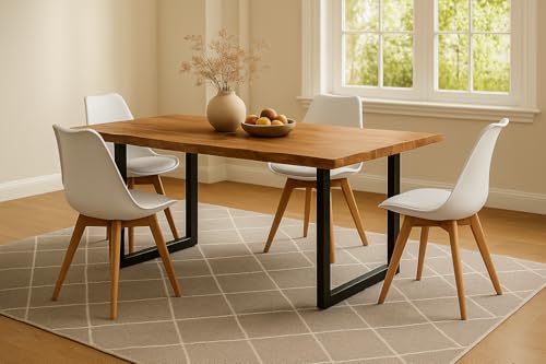 SAM 5-TLG. Essgruppe Quinn | Esstisch mit 4 Stühlen | 140x80 cm | Esstisch mit echter Baumkante | Akazienholz massiv + Naturfarben | U-Gestell Schwarz | 4X Schalenstuhl Weiß SAM 5-TLG. Essgruppe Quinn | Esstisch mit 4 Stühlen | 140x80 cm | Esstisch mit echter Baumkante | Akazienholz massiv + Naturfarben | U-Gestell Schwarz | 4X Schalenstuhl Weiß von SAM