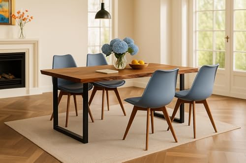 SAM 5-TLG. Essgruppe Quinn | Esstisch mit 4 Stühlen | 140x80 cm | Esstisch mit echter Baumkante | Akazienholz massiv + Nussbaumfarben | U-Gestell Schwarz | 4X Schalenstuhl Grau SAM 5-TLG. Essgruppe Quinn | Esstisch mit 4 Stühlen | 140x80 cm | Esstisch mit echter Baumkante | Akazienholz massiv + Nussbaumfarben | U-Gestell Schwarz | 4X Schalenstuhl Grau von SAM
