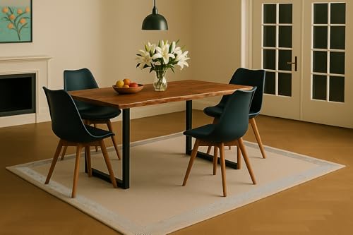 SAM 5-TLG. Essgruppe Quinn | Esstisch mit 4 Stühlen | 140x80 cm | Esstisch mit echter Baumkante | Akazienholz massiv + Nussbaumfarben | U-Gestell Schwarz | 4X Schalenstuhl Schwarz SAM 5-TLG. Essgruppe Quinn | Esstisch mit 4 Stühlen | 140x80 cm | Esstisch mit echter Baumkante | Akazienholz massiv + Nussbaumfarben | U-Gestell Schwarz | 4X Schalenstuhl Schwarz von SAM