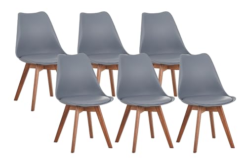 SAM 6er Set Esszimmerstuhl Lovelace | Farbe: Grau | Sitzschale Kunststoff & Sitzpolster Kunstleder | Stuhlbeine Massivholz Akazienfarben | 49 x 54 x 82 cm | Schalenstuhl skandinavischer Stil von SAM