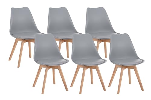 SAM 6er Set Esszimmerstuhl Lovelace | Farbe: Grau | Sitzschale Kunststoff & Sitzpolster Kunstleder | Stuhlbeine Massivholz Buche | 49 x 54 x 82 cm | Schalenstuhl skandinavischer Stil von SAM