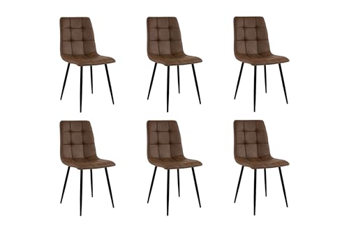 SAM 6er Set Esszimmerstuhl ULF, Stoffbezug braun, Schwarze Metallfüße, Schalenstuhl im skandinavischen Stil, quadratische Absteppungen, pflegeleichter Stuhl von SAM