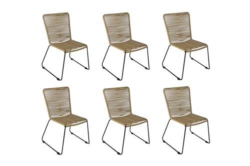 SAM 6er Set Outdoor-Seilstuhl ISRA, Seilbespannung aus Polyester, Farbe Taupe, schwarzes Eisen-Gestell, Gartenstuhl/Rope Chair im modernen Design, für Balkon & Terrasse und Garten von SAM