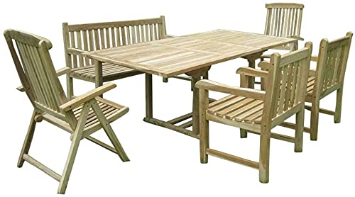 SAM 6tlg. Gartengruppe Kuba, Teak-Holz Gartenmöbel, 1 x Ausziehtisch Kuba + 1 x 3er Sitzbank Caracas + 2 x Hochlehner Aruba + 2 x Sessel Caracas von SAM