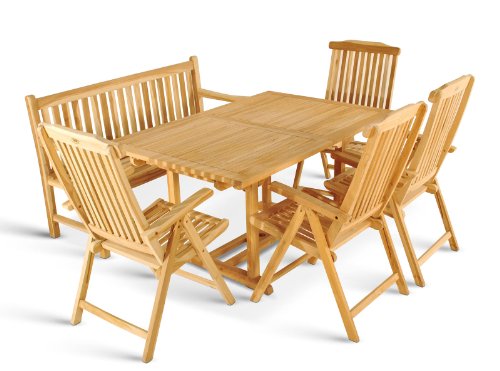 SAM 6tlg. Gartengruppe Kuba, Teak-Holz Gartenmöbel, 1 x Ausziehtisch Kuba + 4 x Hochlehner Aruba+ 1 x Gartenbank Caracas von SAM