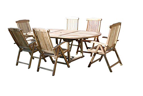 SAM 7-TLG Gartengruppe Aruba, Teak-Holz, Gartenmöbel, Sitzgruppe 1 x Tisch + 6 x Hochlehner von SAM