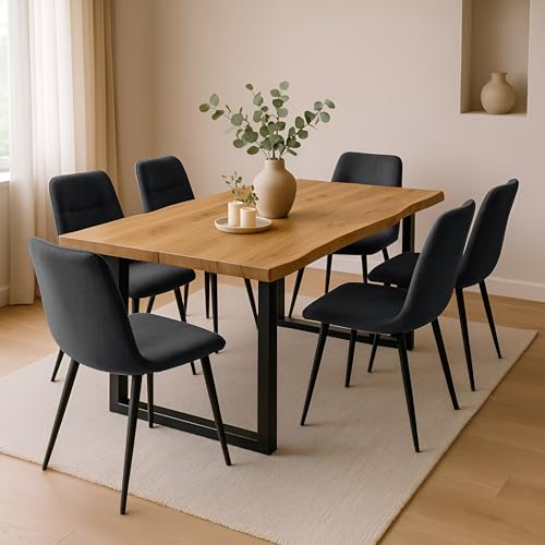 SAM 7 TLG. Essgruppe Josy | 220 x 100 cm | Holz Wildeiche-Optik | Stuhl Set Susi Anthrazit | U-Gestell Schwarz | Esstisch mit 6 Stühlen | Esszimmertisch/Küchentisch/Holztisch | Esszimmer von SAM