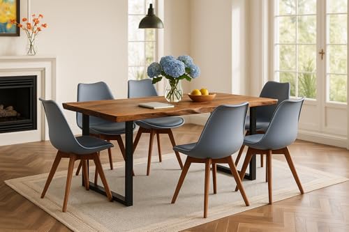 SAM 7-TLG. Essgruppe Quinn | Esstisch mit 6 Stühlen | 200x100 cm | Esstisch mit echter Baumkante | Akazienholz massiv + Nussbaumfarben | U-Gestell Schwarz | 6X Schalenstuhl Grau SAM 7-TLG. Essgruppe Quinn | Esstisch mit 6 Stühlen | 200x100 cm | Esstisch mit echter Baumkante | Akazienholz massiv + Nussbaumfarben | U-Gestell Schwarz | 6X Schalenstuhl Grau von SAM