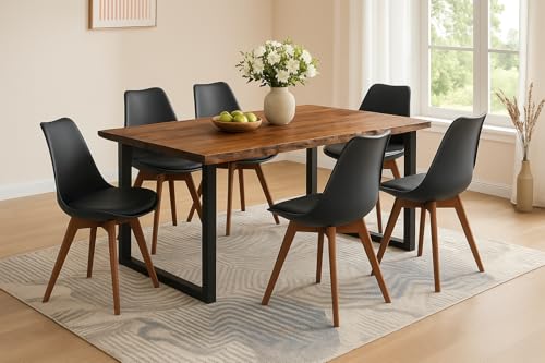 SAM 7-TLG. Essgruppe Quinn | Esstisch mit 6 Stühlen | 200x100 cm | Esstisch mit echter Baumkante | Akazienholz massiv + Nussbaumfarben | U-Gestell Schwarz | 6X Schalenstuhl Schwarz SAM 7-TLG. Essgruppe Quinn | Esstisch mit 6 Stühlen | 200x100 cm | Esstisch mit echter Baumkante | Akazienholz massiv + Nussbaumfarben | U-Gestell Schwarz | 6X Schalenstuhl Schwarz von SAM