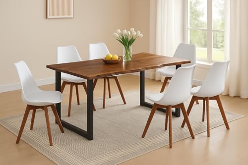 SAM 7-TLG. Essgruppe Quinn | Esstisch mit 6 Stühlen | 200x100 cm | Esstisch mit echter Baumkante | Akazienholz massiv + Nussbaumfarben | U-Gestell Schwarz | 6X Schalenstuhl Weiß SAM 7-TLG. Essgruppe Quinn | Esstisch mit 6 Stühlen | 200x100 cm | Esstisch mit echter Baumkante | Akazienholz massiv + Nussbaumfarben | U-Gestell Schwarz | 6X Schalenstuhl Weiß von SAM
