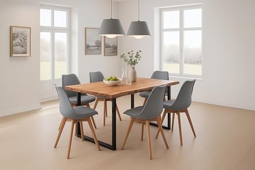 SAM 7-TLG. Essgruppe Quinn | Esstisch mit 6 Stühlen | 220x100 cm | Esstisch mit echter Baumkante | Akazienholz massiv + Naturfarben | U-Gestell Schwarz | 6X Schalenstuhl Grau SAM 7-TLG. Essgruppe Quinn | Esstisch mit 6 Stühlen | 220x100 cm | Esstisch mit echter Baumkante | Akazienholz massiv + Naturfarben | U-Gestell Schwarz | 6X Schalenstuhl Grau von SAM