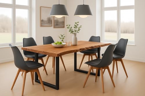 SAM 7-TLG. Essgruppe Quinn | Esstisch mit 6 Stühlen | 220x100 cm | Esstisch mit echter Baumkante | Akazienholz massiv + Naturfarben | U-Gestell Schwarz | 6X Schalenstuhl Schwarz SAM 7-TLG. Essgruppe Quinn | Esstisch mit 6 Stühlen | 220x100 cm | Esstisch mit echter Baumkante | Akazienholz massiv + Naturfarben | U-Gestell Schwarz | 6X Schalenstuhl Schwarz von SAM