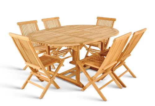 SAM 7 teilig Gartengruppe Menorca, Teak Holz bestehend aus 6X Klappstühle + 1x Auszugstisch, zusammenklappbare Stühle, Braun, 4250412626237 von SAM