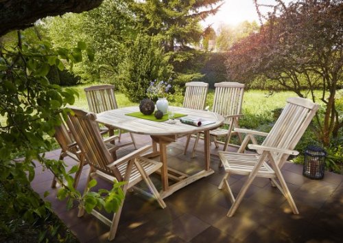 SAM 7tlg. Gartengruppe Aruba, Gartenmöbel aus Teak-Holz, 1 x Auszieh-Tisch ca. 180-240 x 100 cm + 6 x Hochlehner Aruba von SAM
