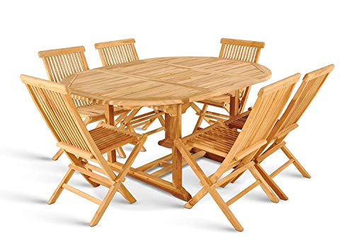 SAM 7tlg. Gartengruppe Aruba, Teak-Holz Gartenmöbel, 1 x Auszieh-Tisch ca. 180-240 x 100 cm + 6 x Hochlehner Aruba von SAM