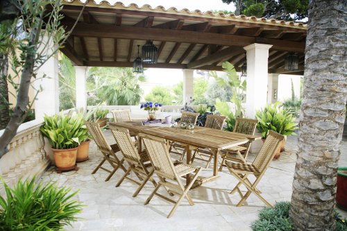 SAM 9tlg. Gartengruppe Kuba, Teak-Holz Gartenmöbel, 1 x Auszugstisch Kuba, 8 x Klappstuhl Menorca von SAM