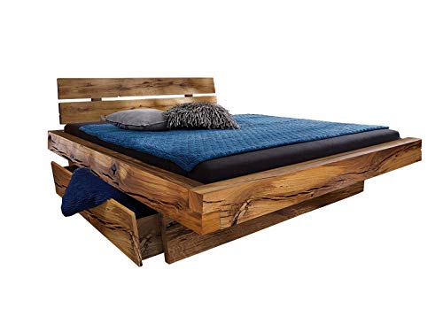 SAM Balkenbett Bennet 160x200cm, Fichte gebeizt + geölt, mit 2 Bettkästen, geteiltes Kopfteil, Holzbett massiv von SAM