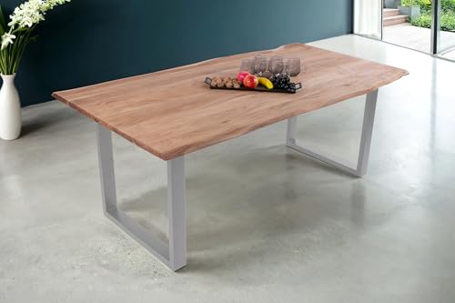 SAM Baumkantentisch 120 x 80 cm Dana, massiver Esstisch Eiche, Esszimmertisch mit U-Gestell aus Metall Silber, echte Baumkante, pflegeleichter Holztisch SAM Baumkantentisch 120 x 80 cm Dana, massiver Esstisch Eiche, Esszimmertisch mit U-Gestell aus Metall Silber, echte Baumkante, pflegeleichter Holztisch von SAM