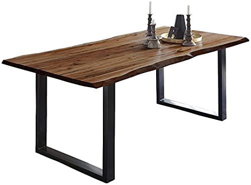 SAM Baumkantentisch 140x80 cm Mephisto, Akazienholz massiv + nussbaumfarben lackiert, Esstisch mit schwarz lackiertem U-Gestell, Esszimmertisch/Holztisch, Tischplatte 26 mm von SAM