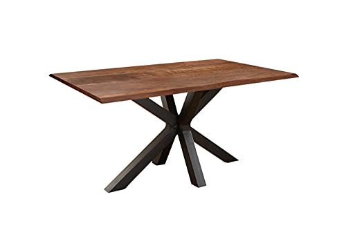 SAM Baumkantentisch 160 x 85 cm Spyro, Akazienholz nussbaumfarben & massiv, Esszimmertisch mit mattschwarzem Spider-Metallgestell, Platte 26 mm von SAM