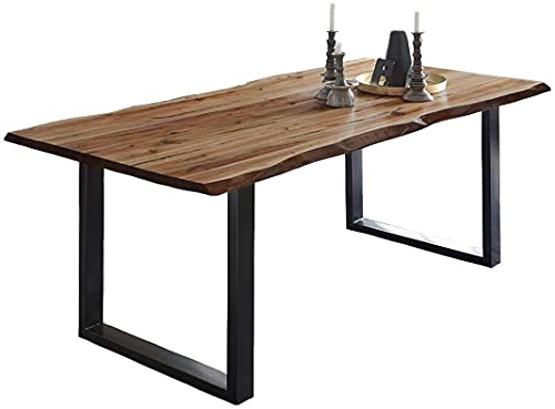SAM Baumkantentisch 180x90 cm Mephisto, Akazienholz massiv + naturfarben lackiert, Esstisch mit schwarz lackiertem U-Gestell, Esszimmertisch/Holztisch, Tischplatte 26 mm von SAM