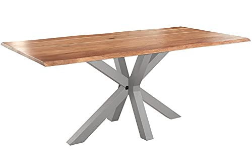 SAM Baumkantentisch 200 x 100 cm Spyro, Akazienholz naturfarben & massiv, Esszimmertisch mit silbernem Spider-Metallgestell, Platte 26 mm von SAM