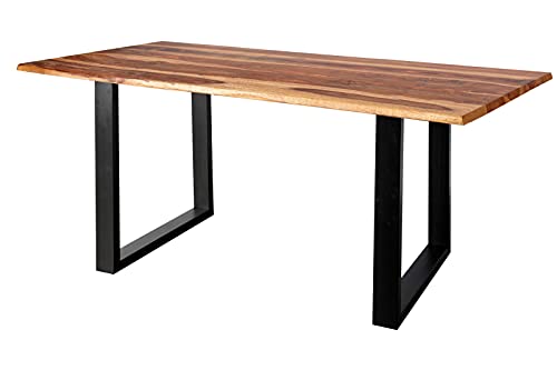 SAM Baumkantentisch 220x100cm Marek, Sheesham-Holz shinafarben lackiert, Esstisch mit echter Baumkante, massiver Esszimmertisch mit U-Gestell Mattschwarz, Tischplatte 26mm von SAM