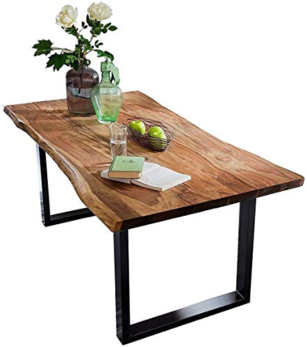 SAM Baumkantentisch 240x100 cm Quarto, nussbaumfarbig, Esszimmertisch aus Akazie, Holz-Tisch mit schwarz lackierten Beinen von SAM