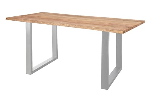 SAM Baumkantentisch 240x100cm Marek, Sheesham-Holz naturbelassen, Esstisch mit echter Baumkante, massiver Esszimmertisch mit U-Gestell Silber, Tischplatte 26mm von SAM