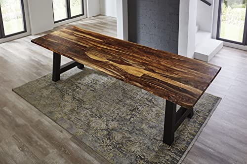 SAM Baumkantentisch 280x100cm Lotti, Sheesham-Holz shinafarben lackiert, Esstisch mit echter Baumkante, massiver Esszimmertisch mit A-Gestell Mattschwarz, Tischplatte 35mm von SAM