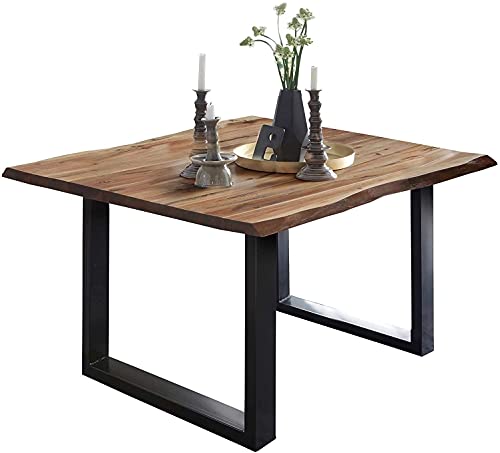SAM Baumkantentisch 80x80 cm Mephisto, Akazienholz massiv + naturfarben lackiert, Esstisch mit schwarz lackiertem U-Gestell, Esszimmertisch/Holztisch, Tischplatte 26 mm von SAM
