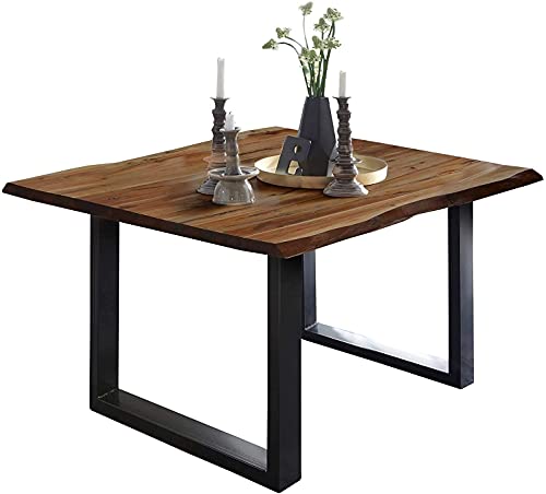 SAM Baumkantentisch 80x80 cm Mephisto, Akazienholz massiv + nussbaumfarben lackiert, Esstisch mit schwarz lackiertem U-Gestell, Esszimmertisch/Holztisch, Tischplatte 26 mm von SAM