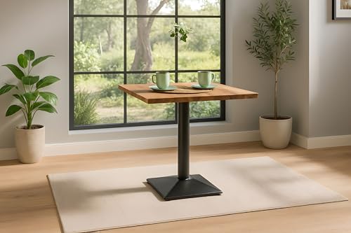 SAM Bistrotisch Brasileiro | 70 x 70 cm | Akazienholz massiv | Farbe: Natur | Gerade Kante | Schwarzes Metall-Säulengestell | Kleiner Esstisch/Säulentisch für Küche, Café & Esszimmer von SAM