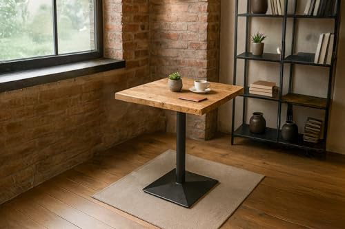 SAM Bistrotisch INES | 60 x 60 cm | Akazienholz massiv | Farbe: Natur | echte Baumkante | Säulen-Gestell Metall Schwarz | Baumkantentisch/Säulentisch/Esstisch für Küche, Café & Essbereich von SAM