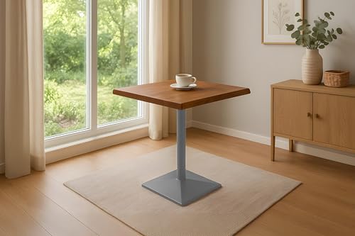 SAM Bistrotisch INES | 60 x 60 cm | Akazienholz massiv | Farbe: Nussbaum | echte Baumkante | Säulen-Gestell Metall Silber | Baumkantentisch/Säulentisch/Esstisch für Küche, Café & Essbereich von SAM