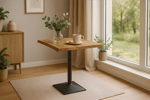 SAM Bistrotisch INES | 60 x 60 cm | Mangoholz massiv | Farbe: Natur | Baumkante | Säulen-Gestell Metall Schwarz | Baumkantentisch/Säulentisch/Esstisch für Küche, Café & Essbereich von SAM
