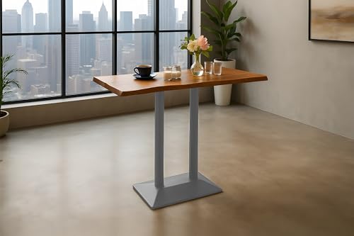 SAM Bistrotisch Ian | Bartisch/Stehtisch 100x60 cm mit echter Baumkante | Akazienholz massiv + Nussbaumfarben | Doppel-Säulengestell Metall Silber von SAM