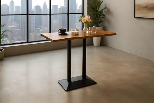 SAM Bistrotisch Ian | Bartisch/Stehtisch 120x70 cm mit echter Baumkante | Akazienholz massiv + Nussbaumfarben | Doppel-Säulengestell Metall Schwarz von SAM