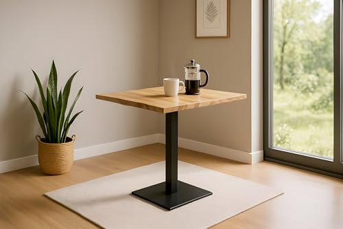 SAM Bistrotisch Iris, Akazienholz massiv + Natur lackiert, echte Baumkante, Baumkantentisch mit Stempelfuß aus Eisen schwarz, Säulentisch/Esstisch 60x60 cm von SAM