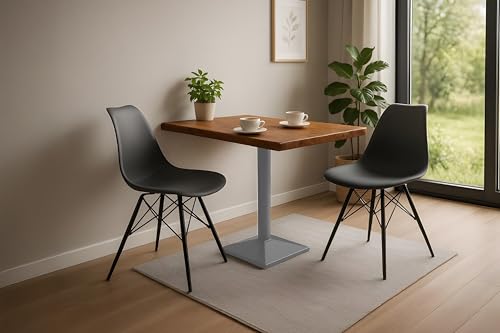 SAM Bistrotisch Iris, Akazienholz massiv + nussbaumfarben, echte Baumkante, Baumkantentisch mit Säulen-Gestell aus Eisen Silber, Säulentisch/Esstisch 80x60 cm für Küche, Café & Essbereich von SAM